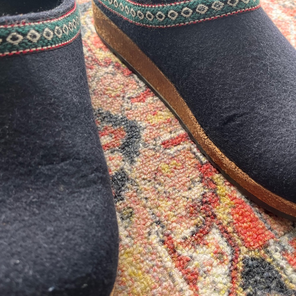 Haflinger Black Wool Slip-On Clogs with Trim - Picture 7 of 7